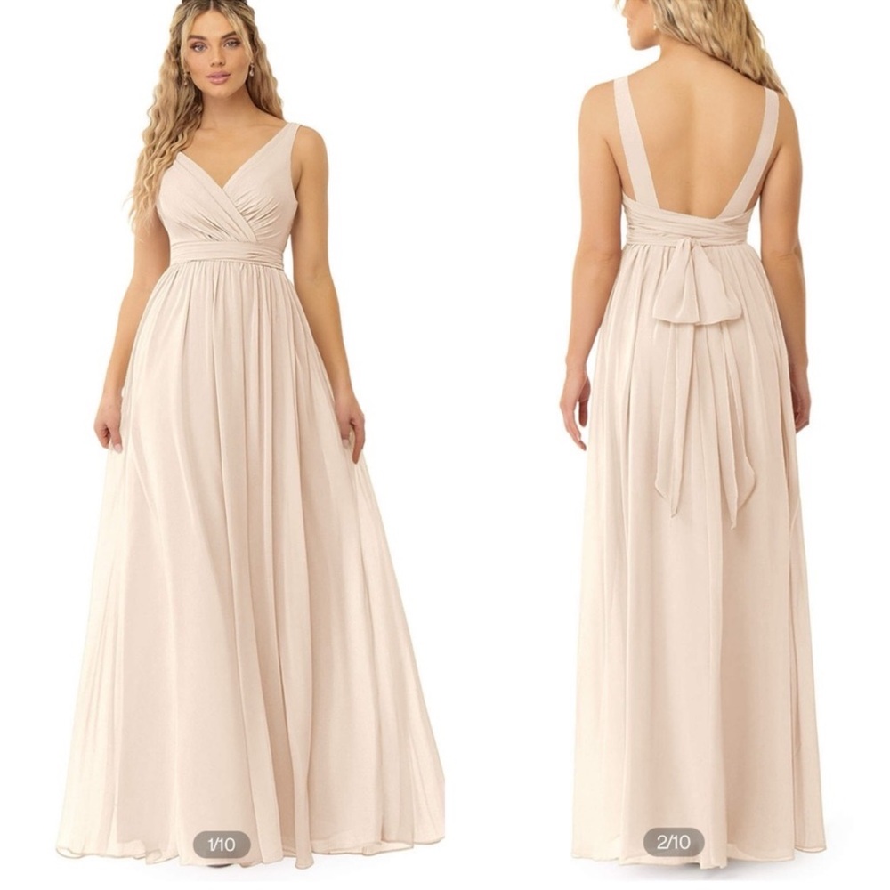 Azazie Kora Bridesmaid Dress Maxi Evening 8 Neutral Minimalist Formal Prom